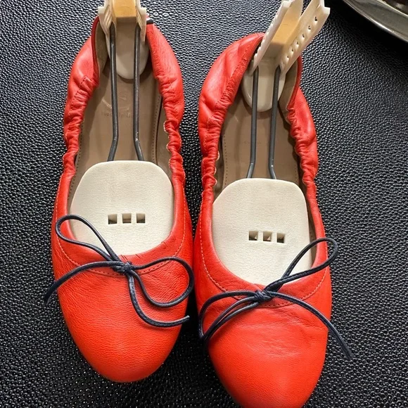 J. Crew Orange Leather Flats with Black Bow - Picture 4 of 7